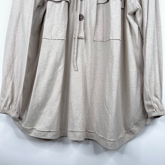 Free People Beach Cream Beige Oversized Blouse Boho Top Button Front Hemp New - Picture 4 of 12